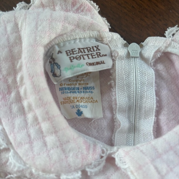 Vintage Peter Rabbit Pink Footed One Piece with Ruffled Collar and Embroidery - Picture 5 of 9